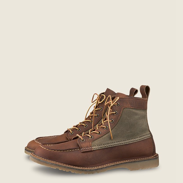 Mens Red Wing Weekender Canvas Moc - 6-inchr Rough & Tough Leather - Heritage Boots Brown - WPN53482